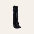 So and Ro - shoes and more - Stella hoge zwarte omslaglaars in lederlook met westernblokhak en metalen detail