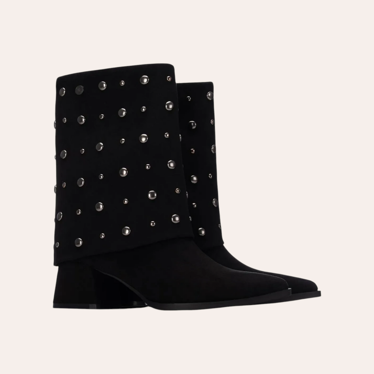 So and Ro - shoes and more - zwarte XTI omslaglaarzen met zilverkleurige studs en een stevige blokhak