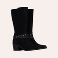 So and Ro - shoes and more - zwarte Refresh Steffi laarzen met suède look en decoratieve band met zilveren studs