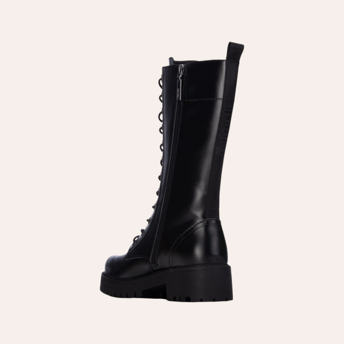 So and Ro - shoes and more - REFRESH Bobiker zwarte hoge veterlaarzen met profielzool en ritssluiting