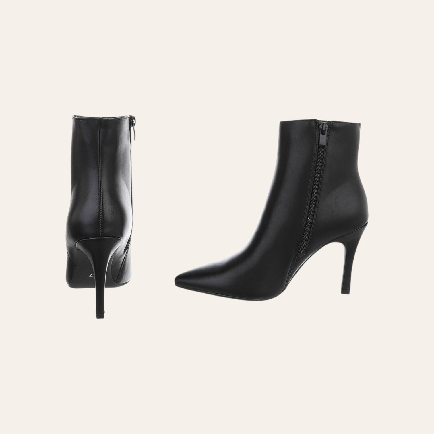 So and Ro - shoes and more - Casandra zwarte enkellaarsjes met stilettohak en spitse neus in lederlook