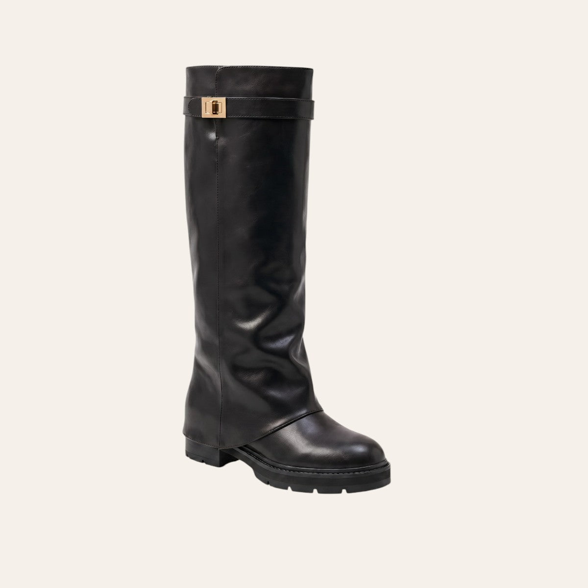 So and Ro - shoes and more - Soof Boot in zwart vegan PU-leer met gouden gesp en robuuste lug-zool
