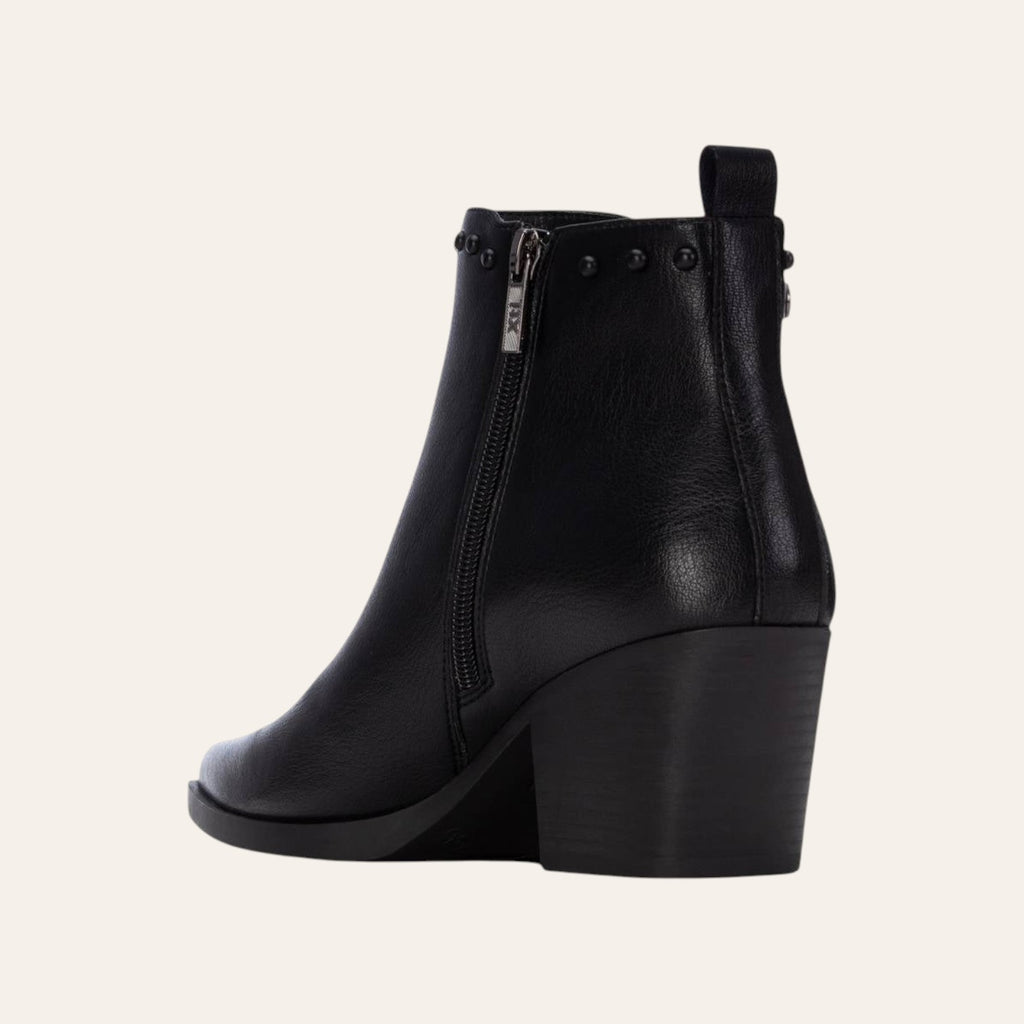 So and Ro - shoes and more - Xenia zwarte western enkellaarsjes in lederlook met blokhak en ritssluiting