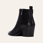 So and Ro - shoes and more - Xenia zwarte western enkellaarsjes in lederlook met blokhak en ritssluiting