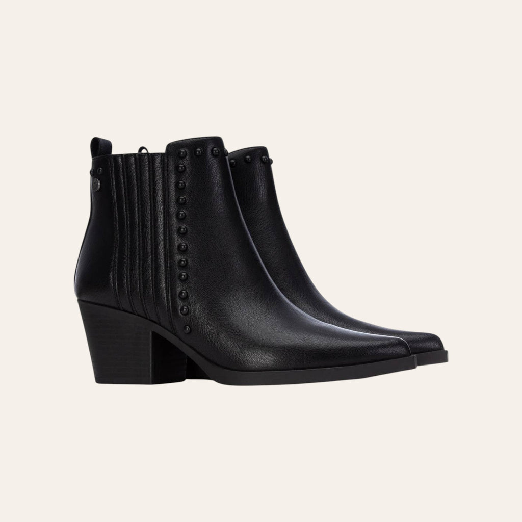 So and Ro - shoes and more - Xenia zwarte western enkellaarsjes van lederlook met blokhak en ritssluiting