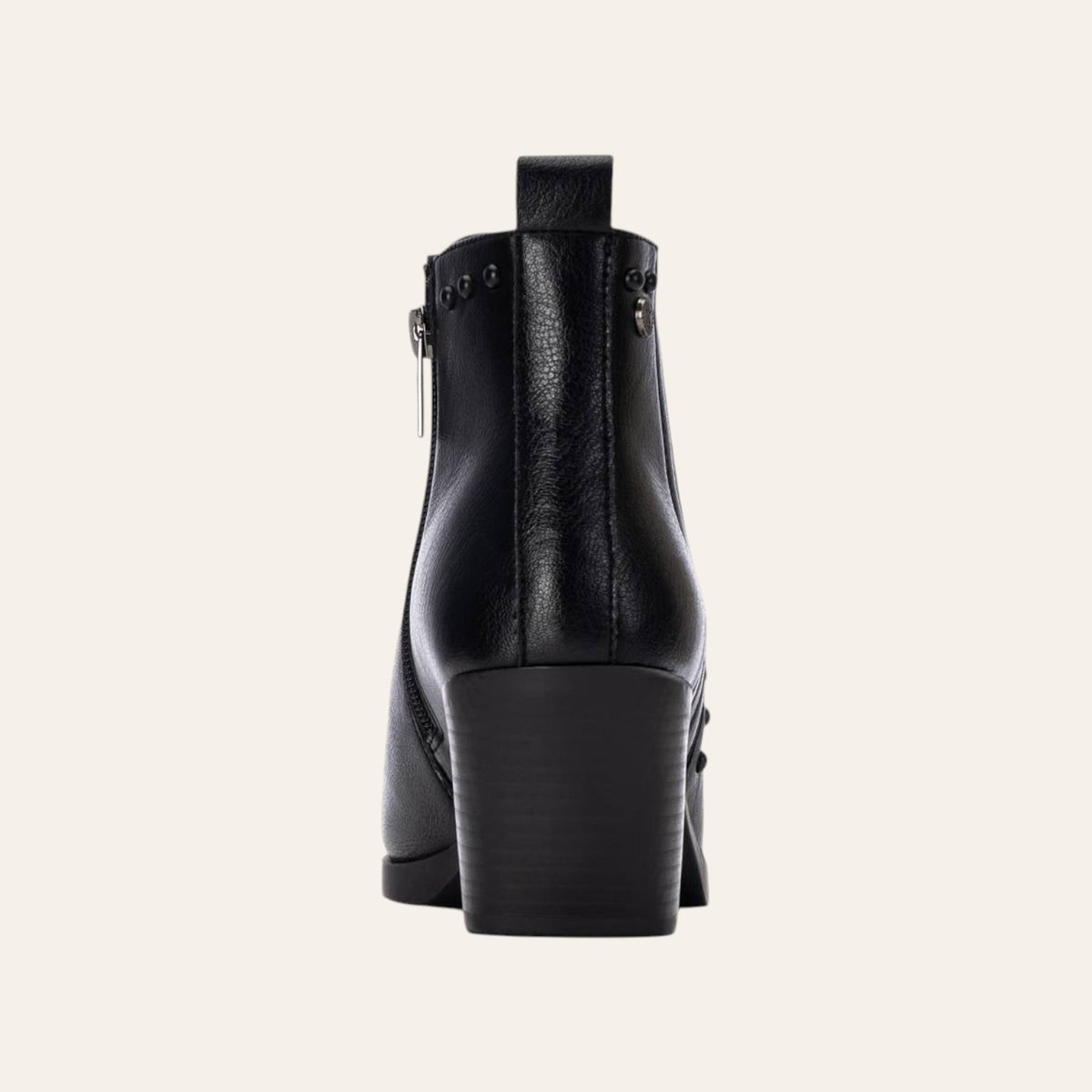So and Ro - shoes and more - Xenia zwarte western enkellaarsjes van lederlook met blokhak, achterkant