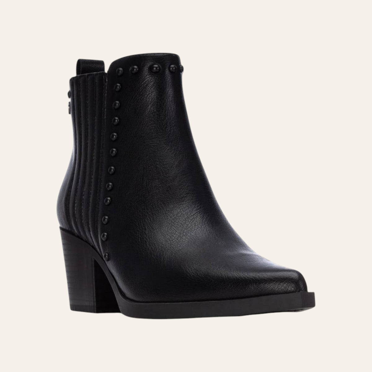 So and Ro - shoes and more - Xenia zwarte western enkellaarsjes in lederlook met blokhak en subtiele studs
