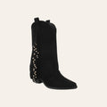 So and Ro - shoes and more - Charlot zwarte western laars van geperforeerd microsuède met franjes en gouden studs.