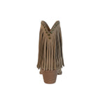 So and Ro tan suede-look ankle boots with fringe detailing and decorative studs. Block heel.
