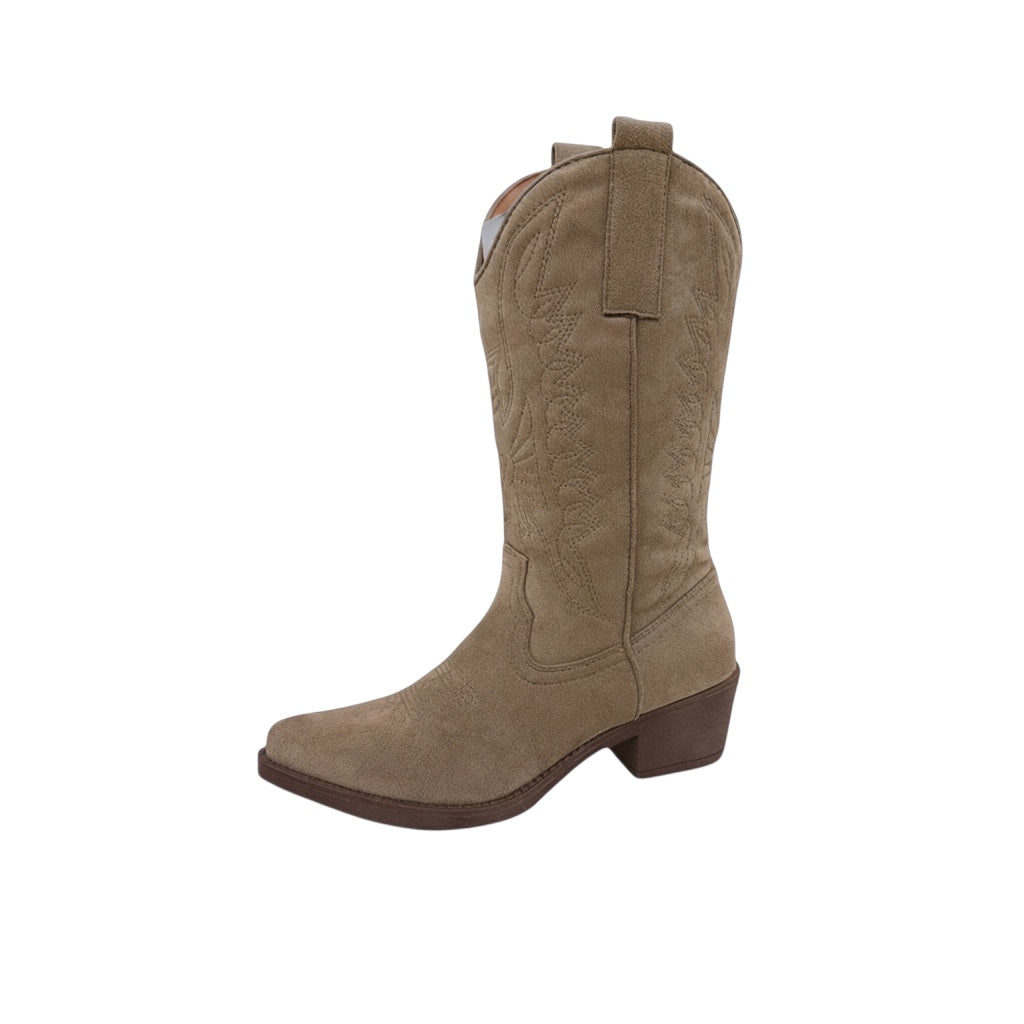 So and Ro - shoes and more Western Festival Boots in Khaki met lage hak en borduursels. Perfect voor festivals.