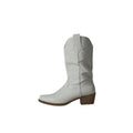 So and Ro white faux leather Western boots with tonal embroidery and block heel.