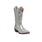 So and Ro western festival boots in zilver met lage hak en borduurdetails. Comfortabele laarzen voor festivals.
