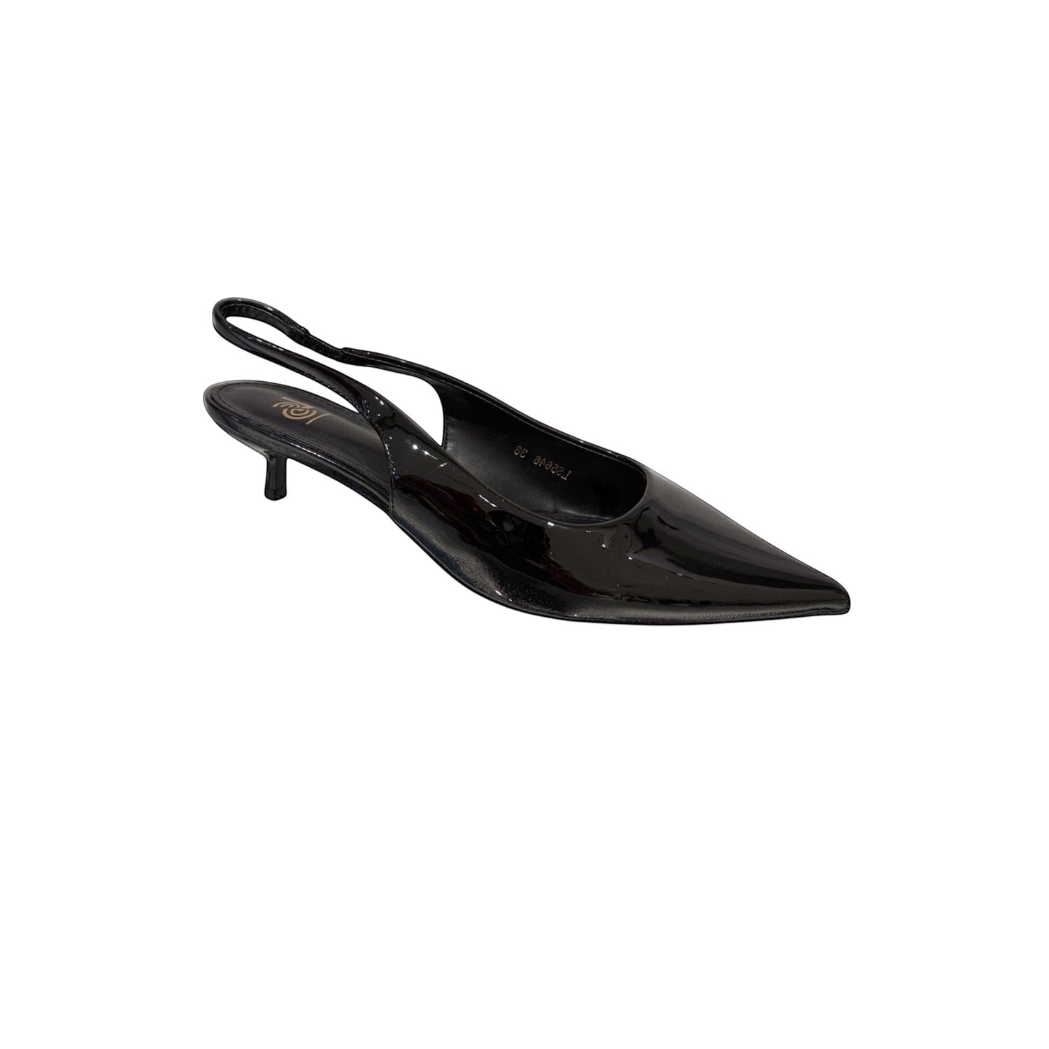 So and Ro - shoes and more - Zwarte lak slingback met puntneus en kitten heel. Elegante damesschoenen met verstelbare enkelband.