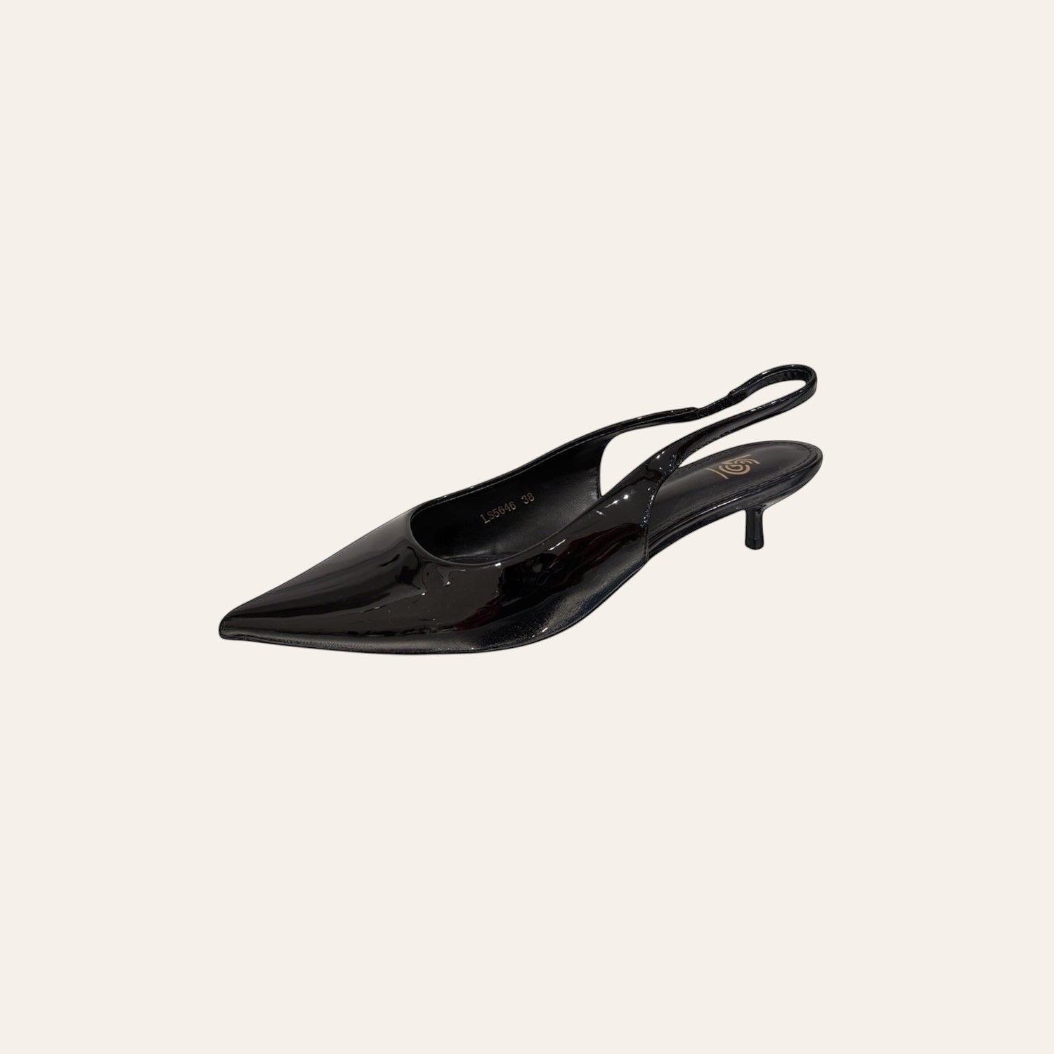Zwarte lak kitten heels slingback met puntneus - elegante damesschoenen voor avond