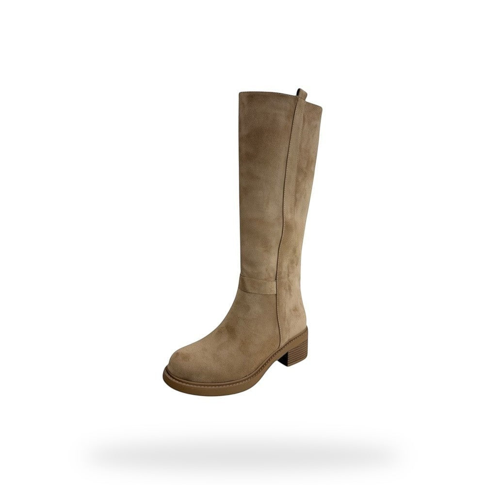 Beige Micro Suède Hoge Laarzen Dames – Basic Fashion Boots