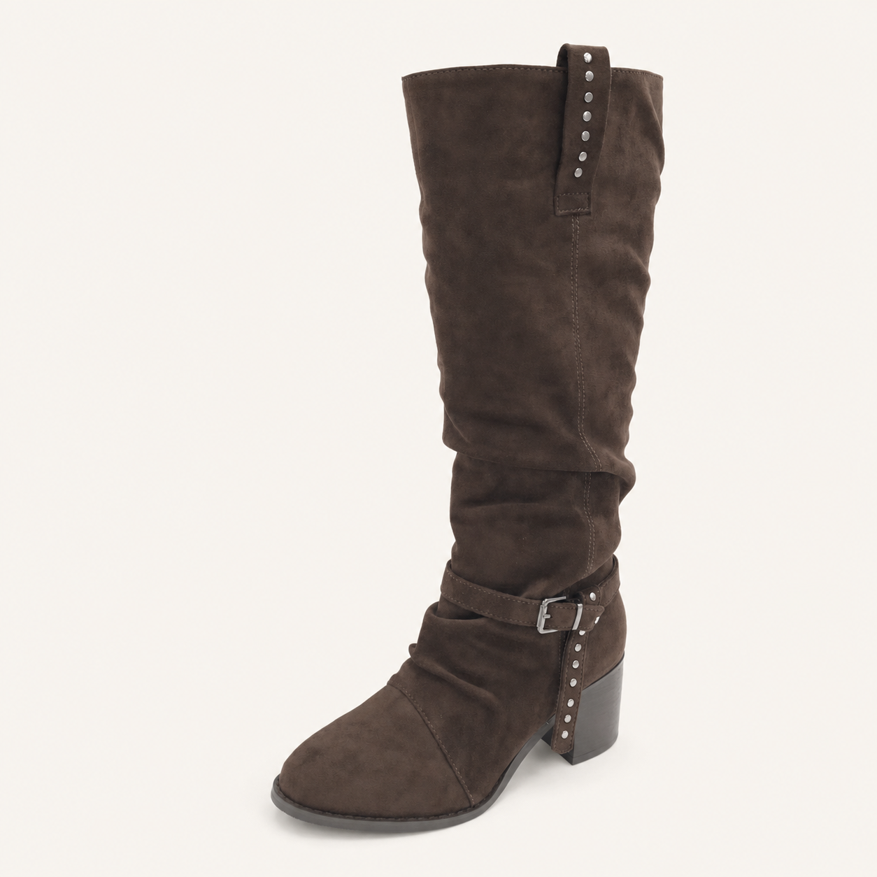 Boho Buckle Boot Bruin – Kniehoge Microsuède Laars met Gesp