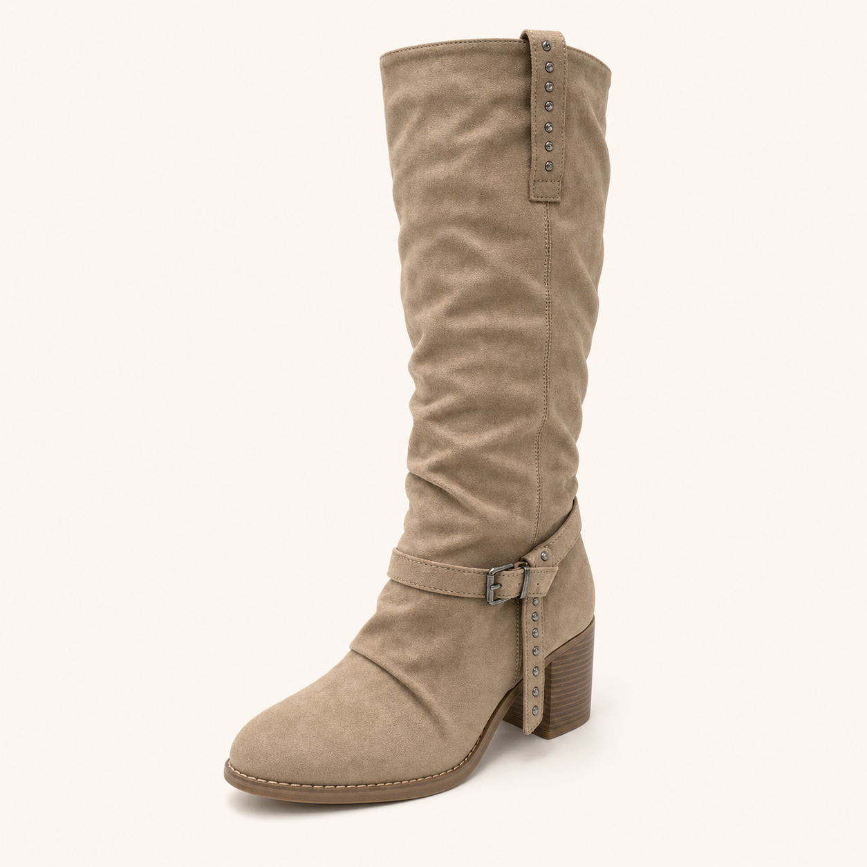 Boho Buckle Boot Tan – Kniehoge Microsuède Laars met Gesp