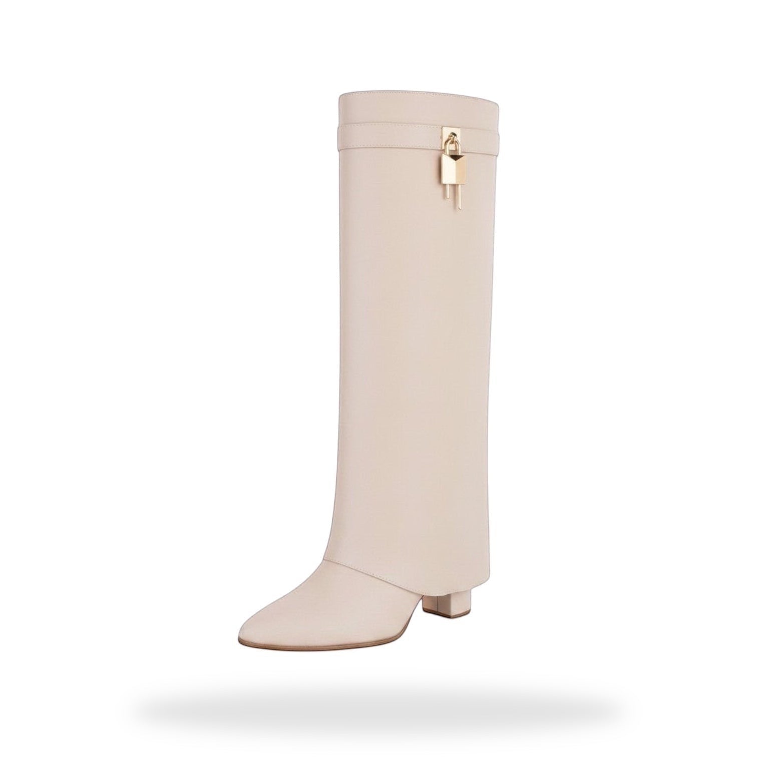 Fold Over Knee High Boot – Beige Leder Look | Trendy Dames Laarzen