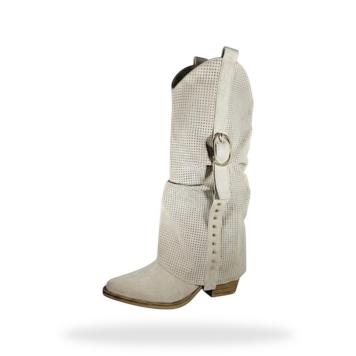 Beige Perforated Western Boots Dames – Suède Look | Festival Laarzen