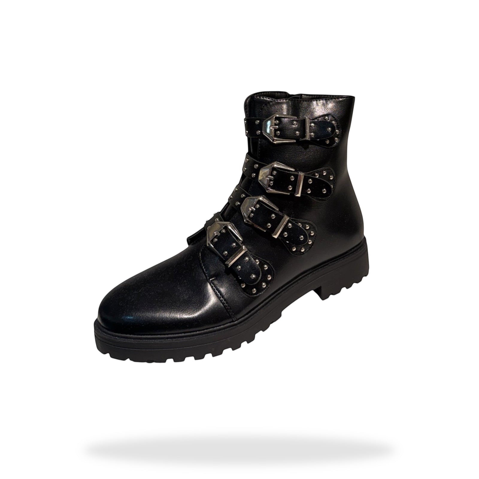 Zwarte Studded Combat Boots Dames – Gesp Straps | Stoere Boots