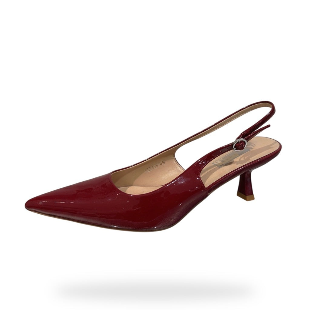 Bordeaux Lak Slingback Kitten Heel – Puntneus | Elegante Damesschoenen