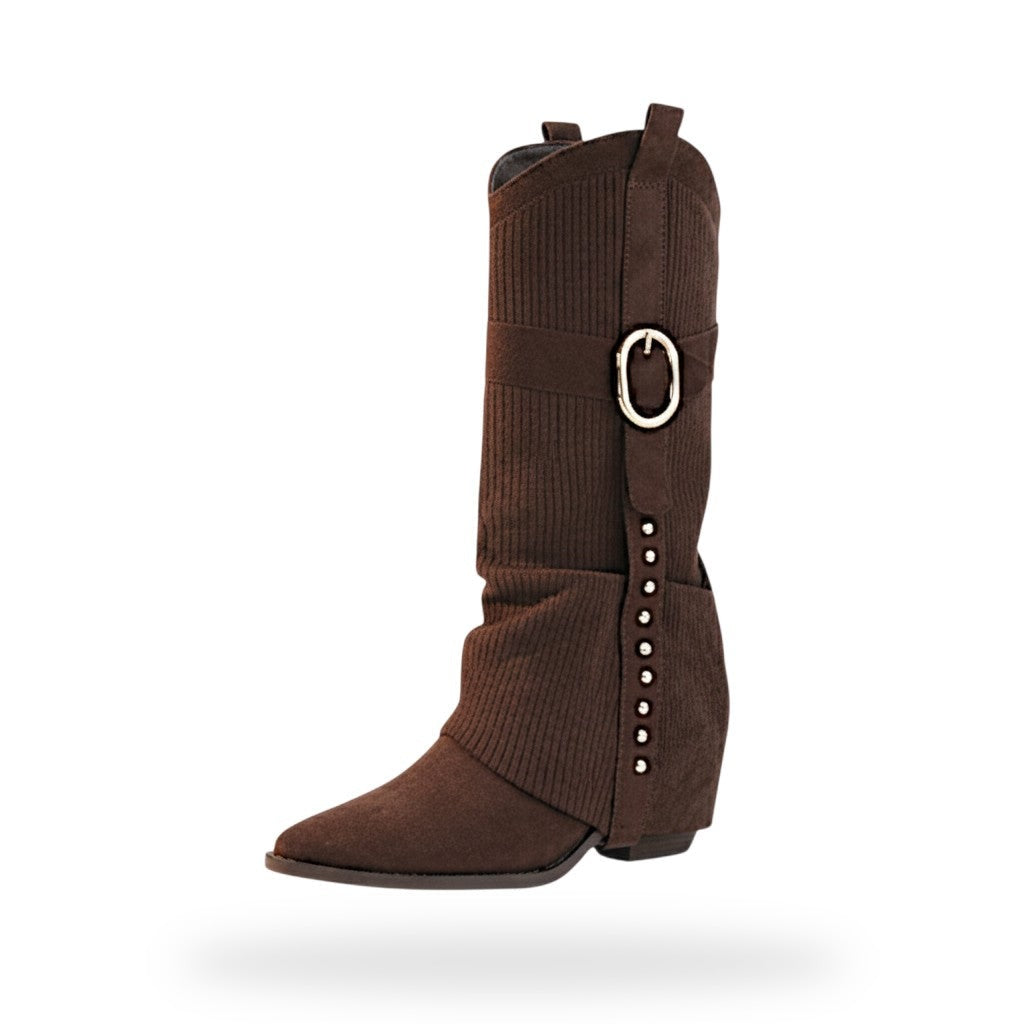 Bruine Micro Suède Western Cowboy Boots Dames | Festival Laarzen