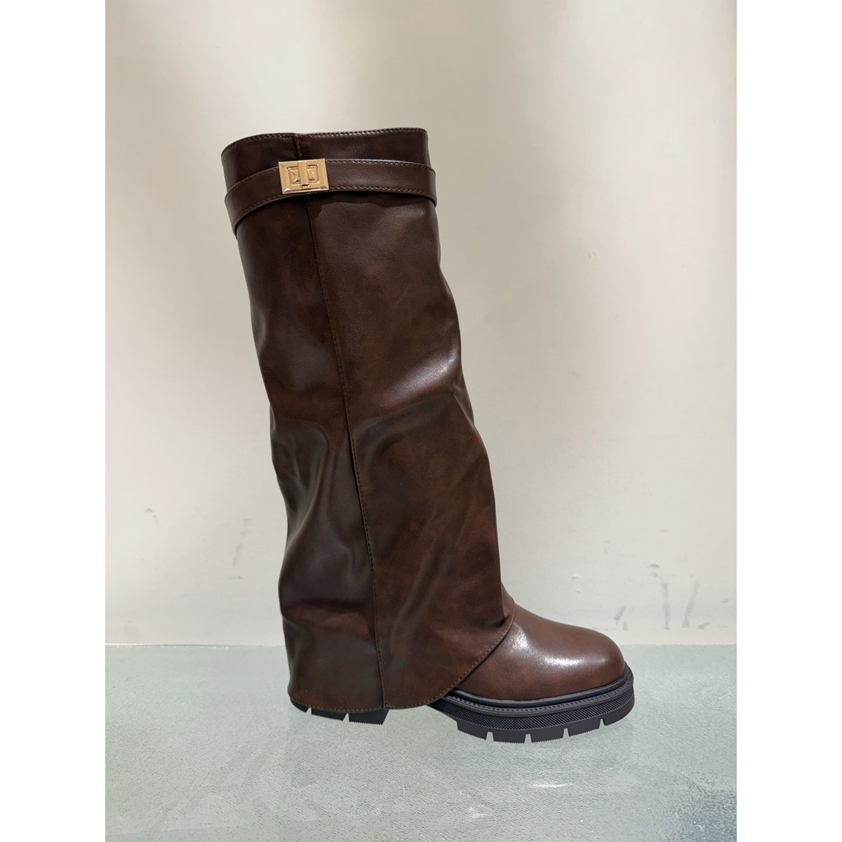 Céline Boot Donkerbruin PU-leer – Zijaanzicht