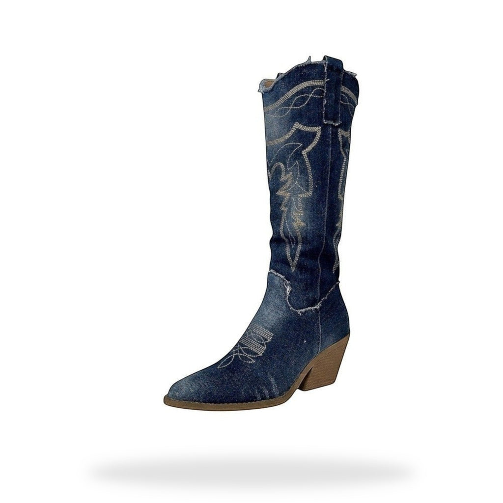 Denim Western Cowboy Laarzen met Borduursel | Festival Boots Dames