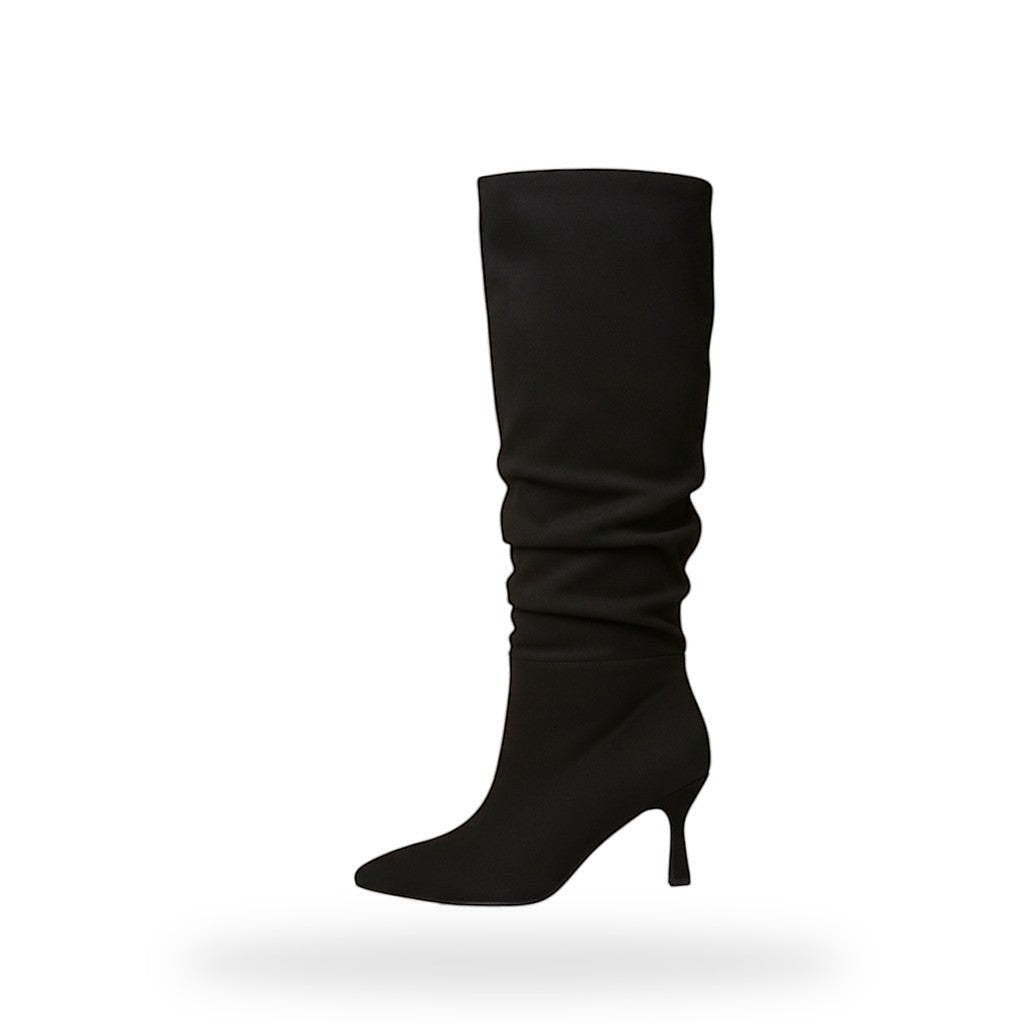 Elegante Hoge Laarzen Dames – Zwart Suède Look met Kitten Heel