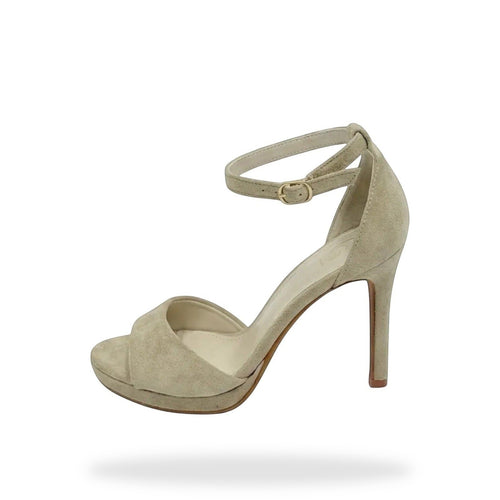 Beige Platform Hakken Dames met Enkelbandje – Micro Suède | Party Heels