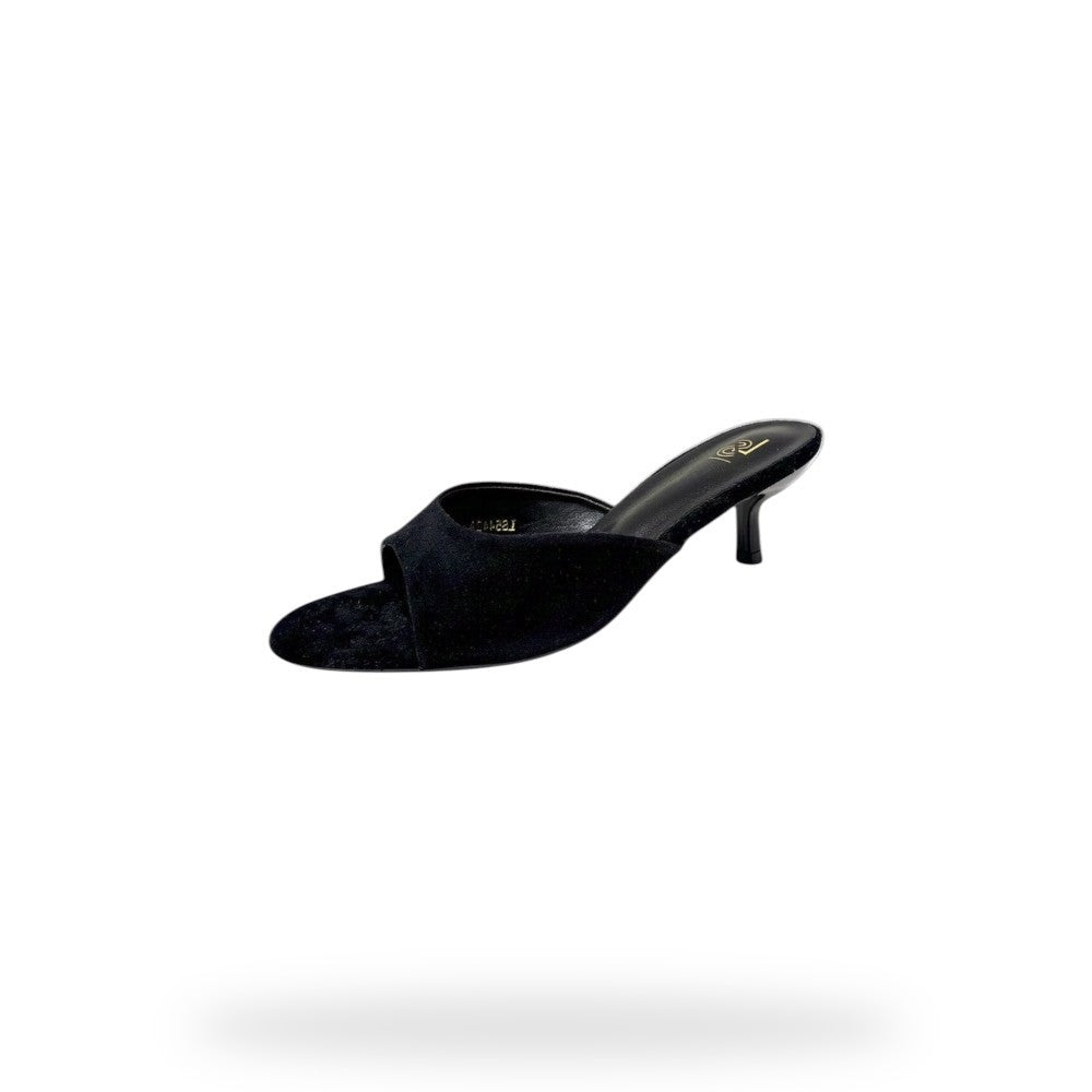 Zwarte Kitten Heel Mules Dames – Micro Suède | Slip-On Hakken