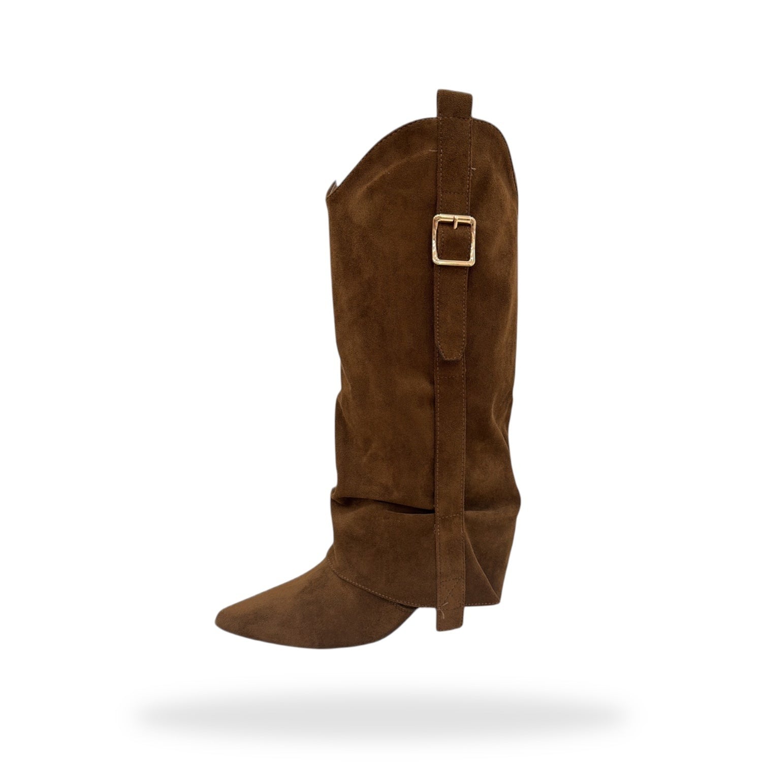 Fold-Over Laarzen Cognac – Suède met Gouden Gesp