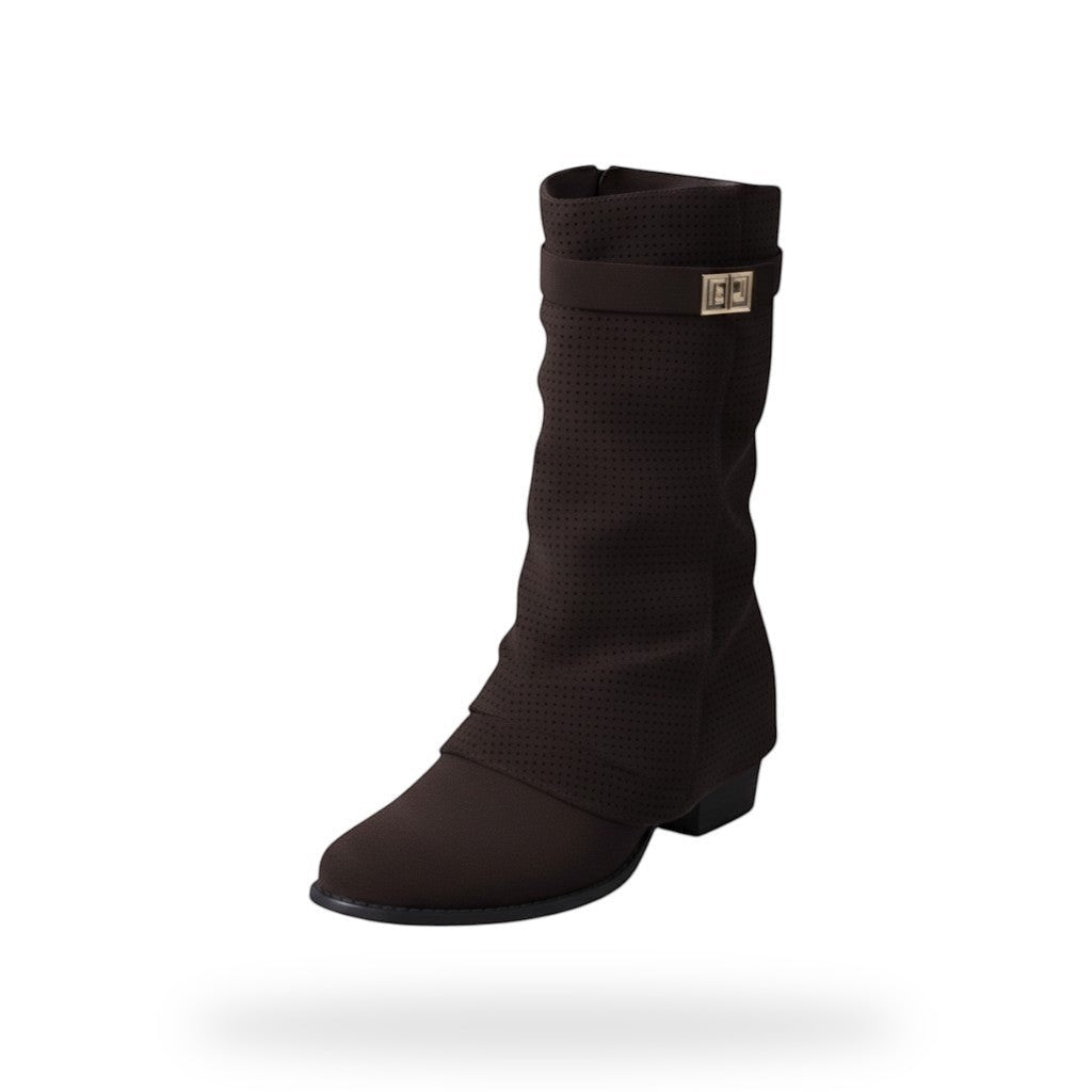 Perforated Buckle Strap Boot – Zwart Suède Look | Festival Laarzen