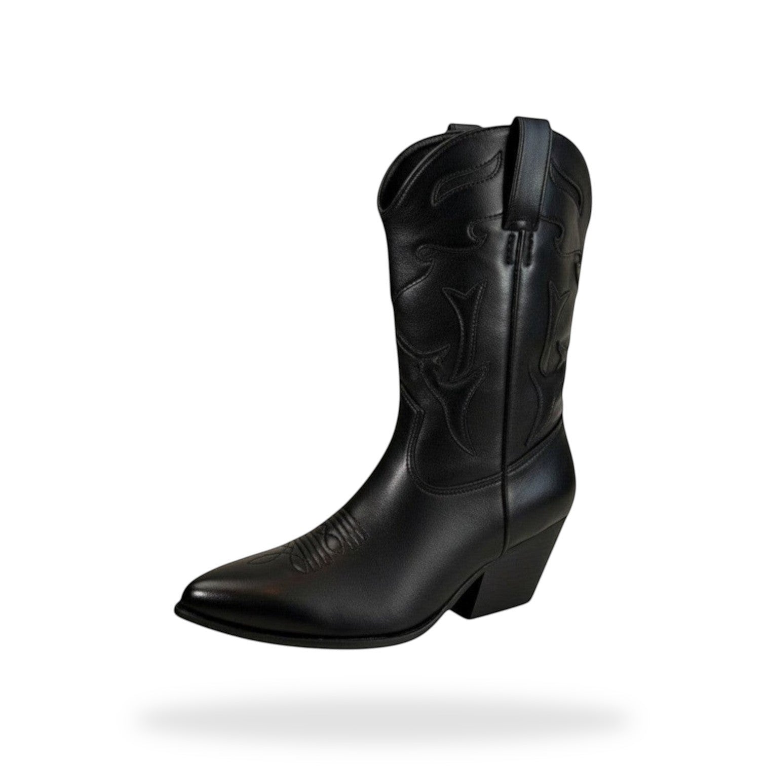 Zwarte western cowboy laarzen dames met schuine blokhak en leder look