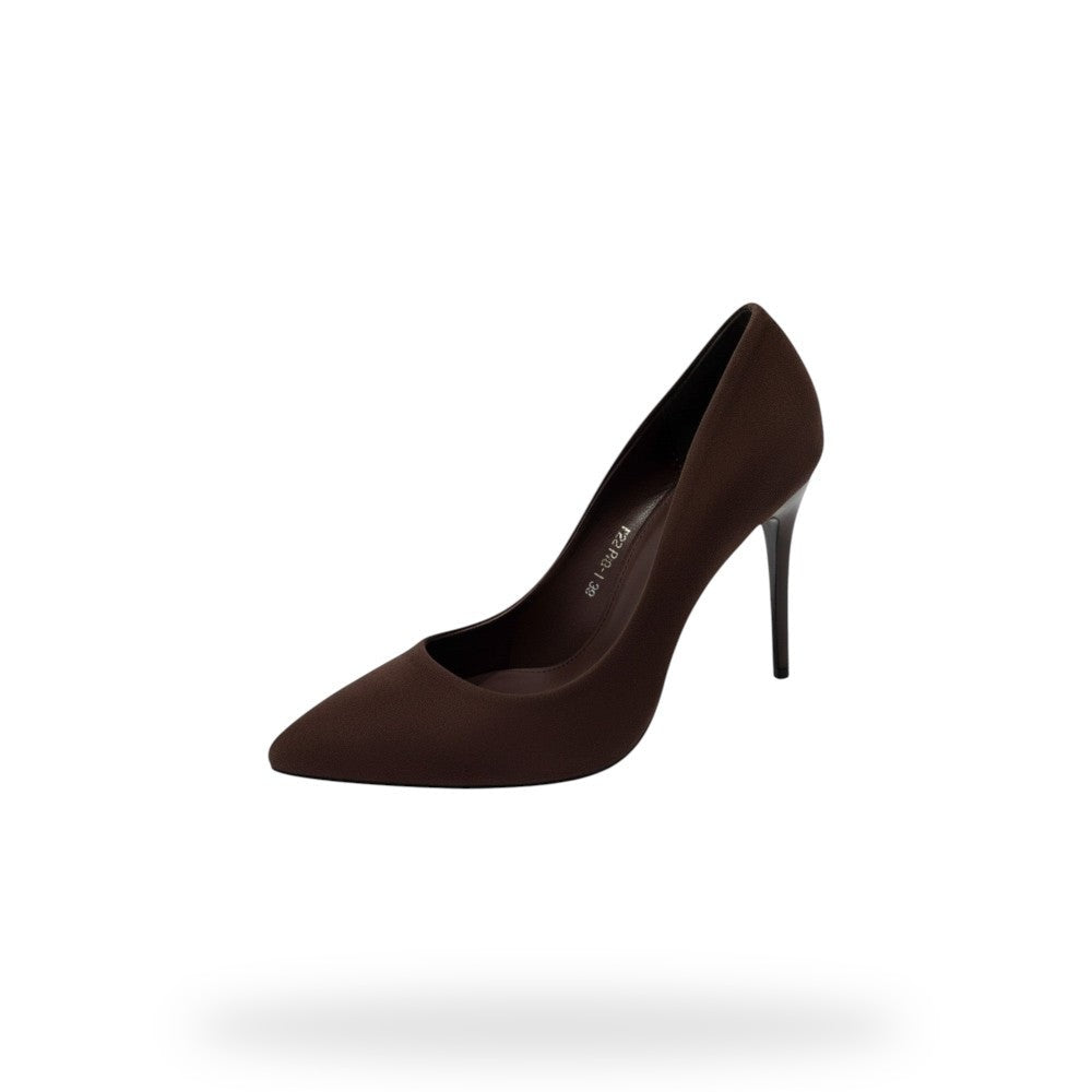Klassieke donkerbruine suede pumps met elegante stilettohak