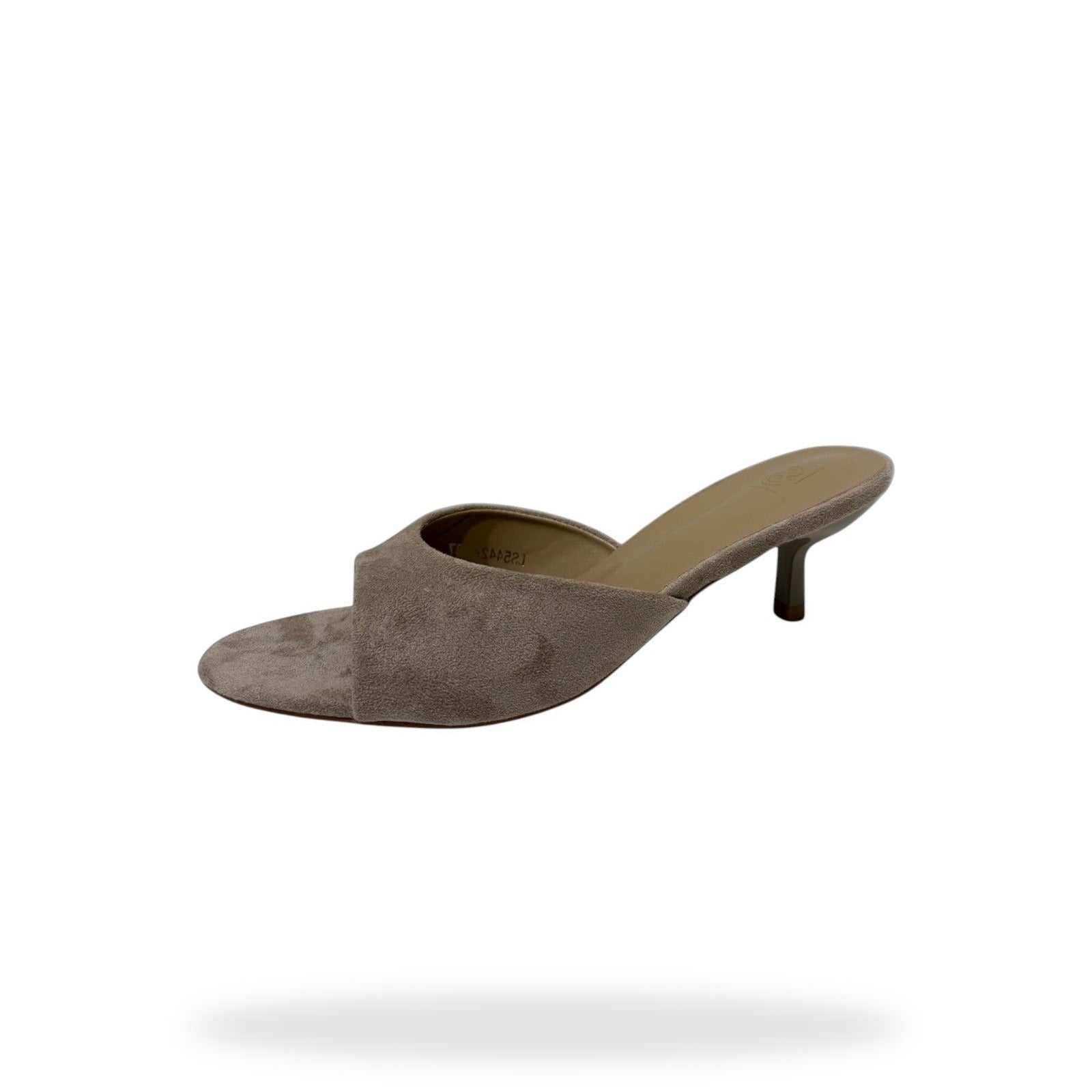 Taupe Kitten Heel Mules Dames – Micro Suède | Slip-On Hakken