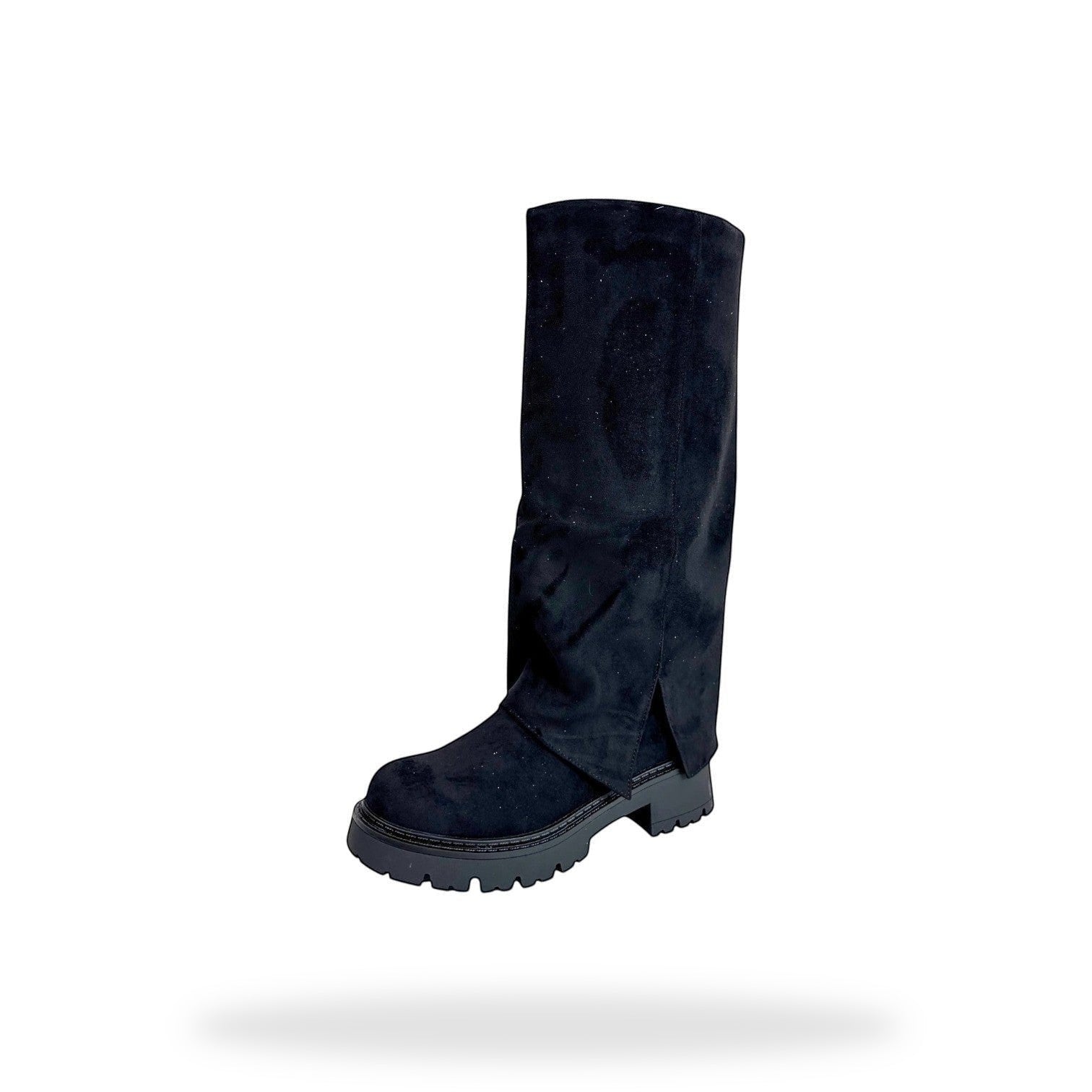 Tall Suede Slit Boot – Zwart | Stoere Hoge Laarzen Dames