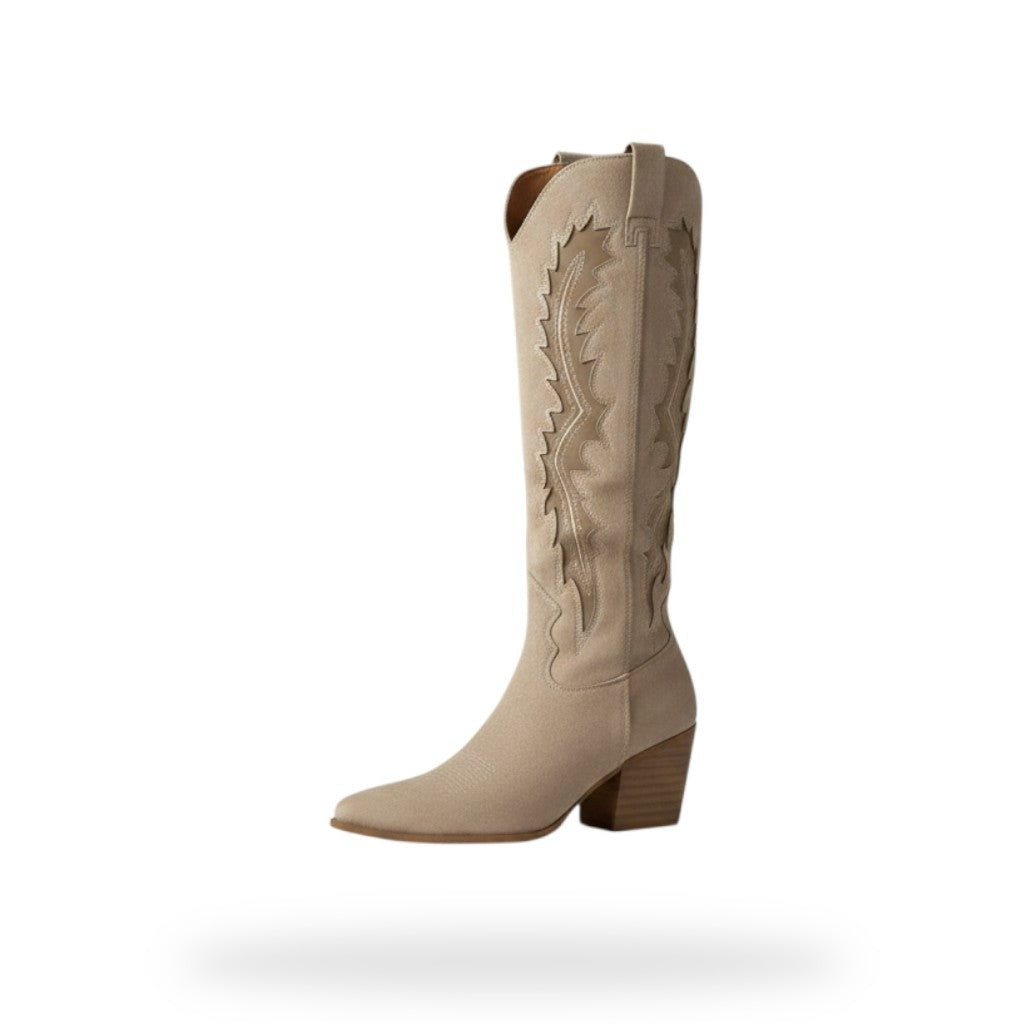 Beige Western Knee High Boots – Micro Suède | Festival Laarzen Dames
