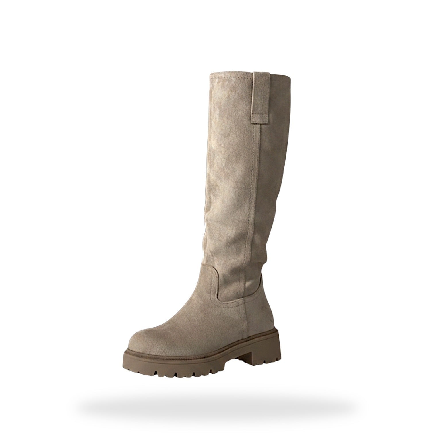 Beige Micro Suède Knee High Boots met Profielzool | Hoge Laarzen Dames