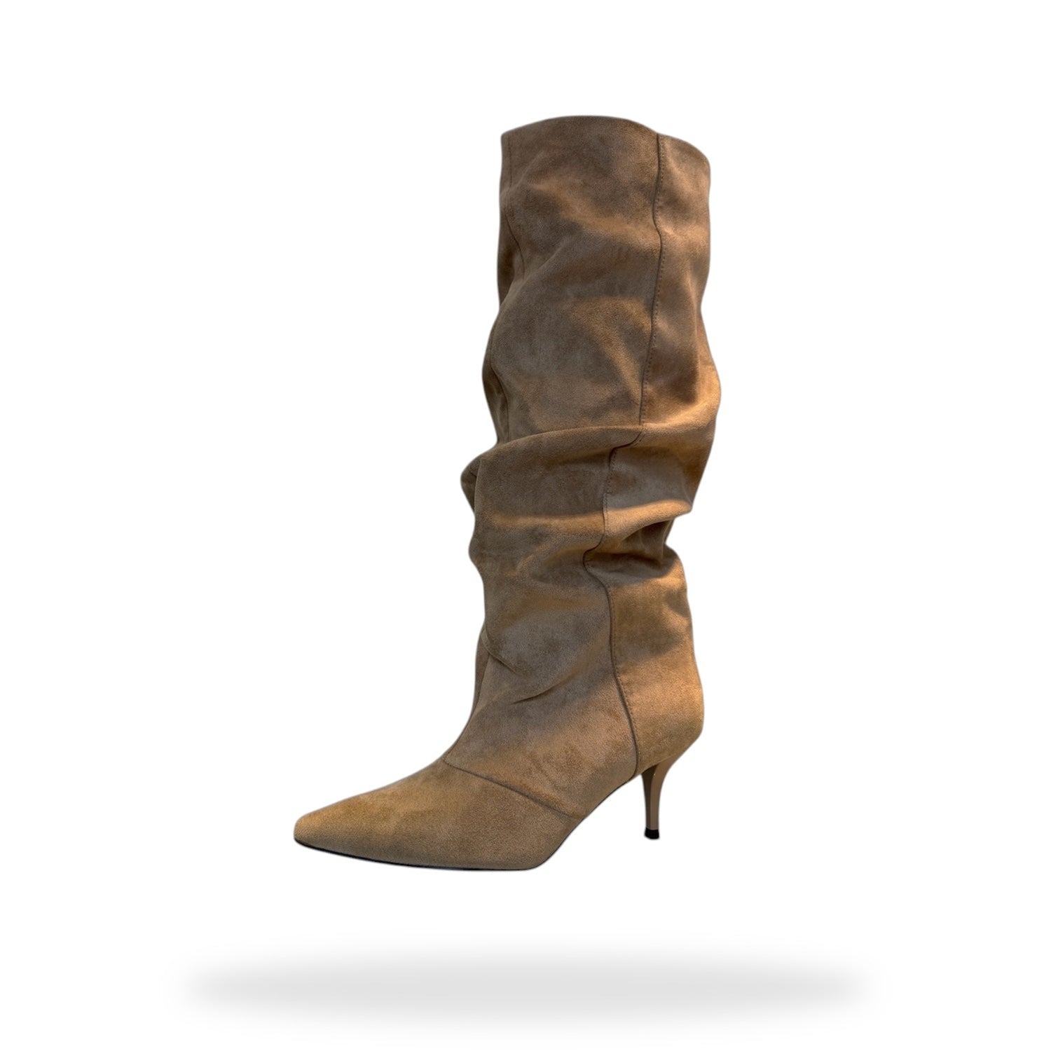 Slouch Kitten Heel Laarzen – Khaki Suède