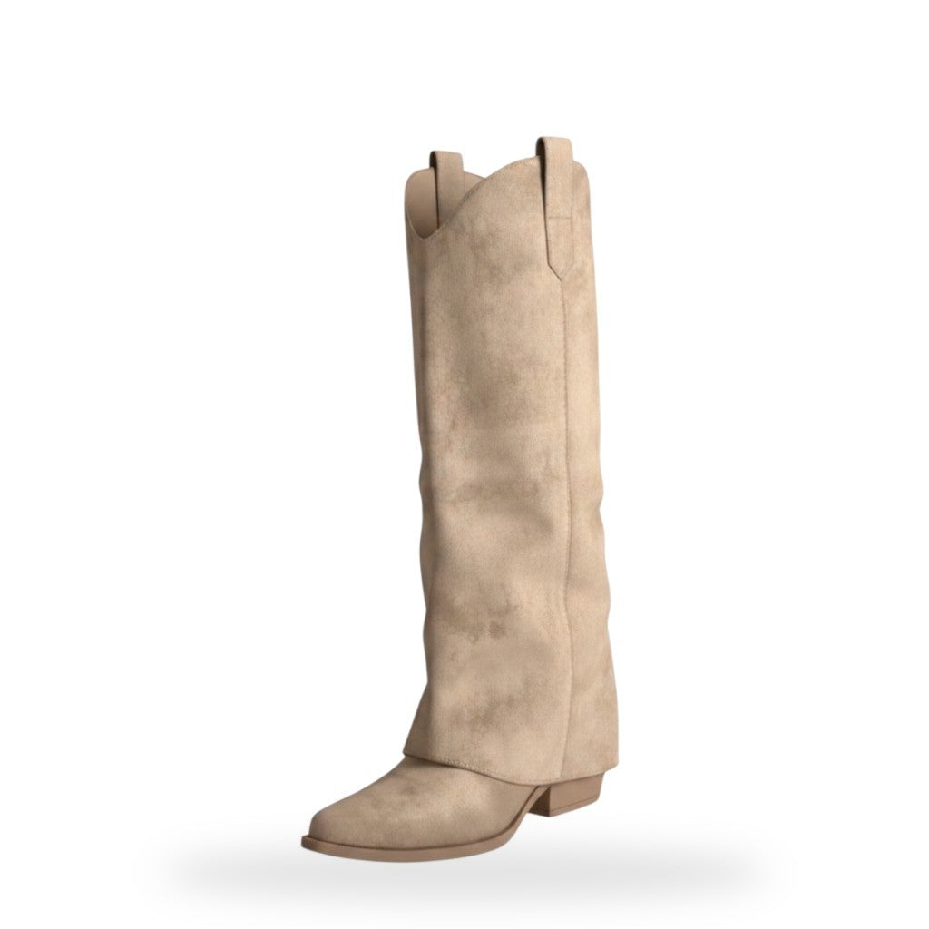 Suede Western Laarzen Dames – Beige Slouchy | Cowboy Boots
