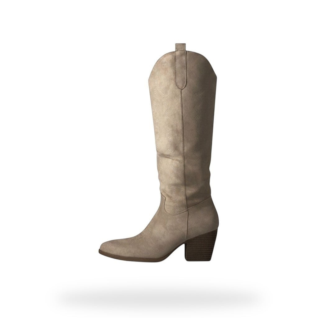 Beige Cowboy Laarzen Dames – Suède Look | Western Boots