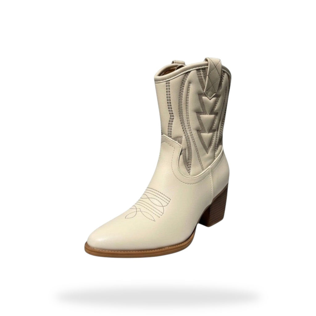 Beige Western Cowboy Enkellaarsjes met Borduursel | Festival Boots Dames