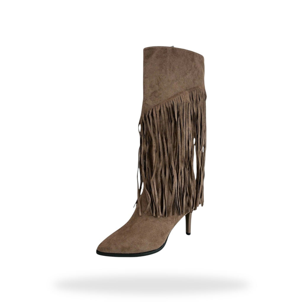 Bruine Fringe Knee High Boots – Micro Suède | Festival Laarzen Dames