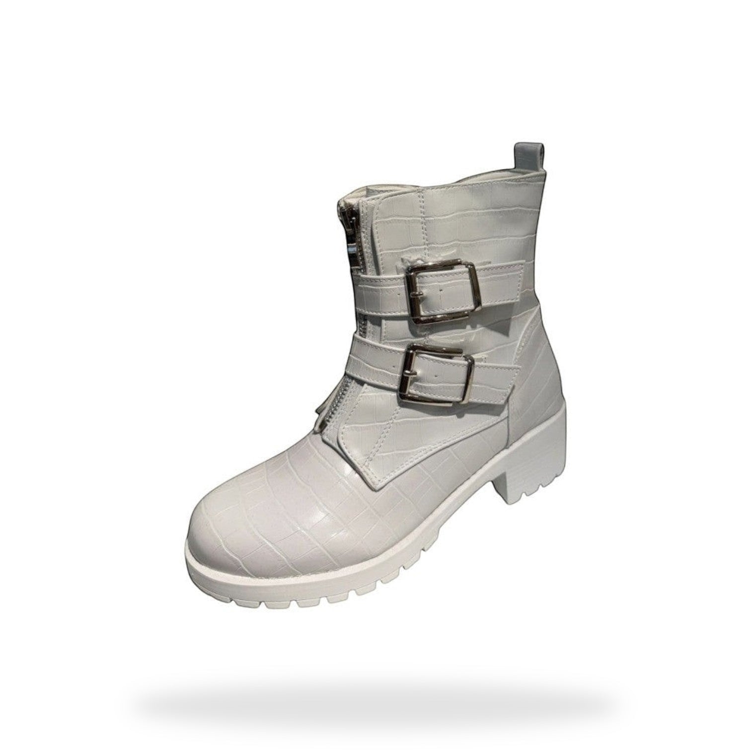 Witte Combat Boots Dames – Croco Effect met Gesp | Stoere Boots