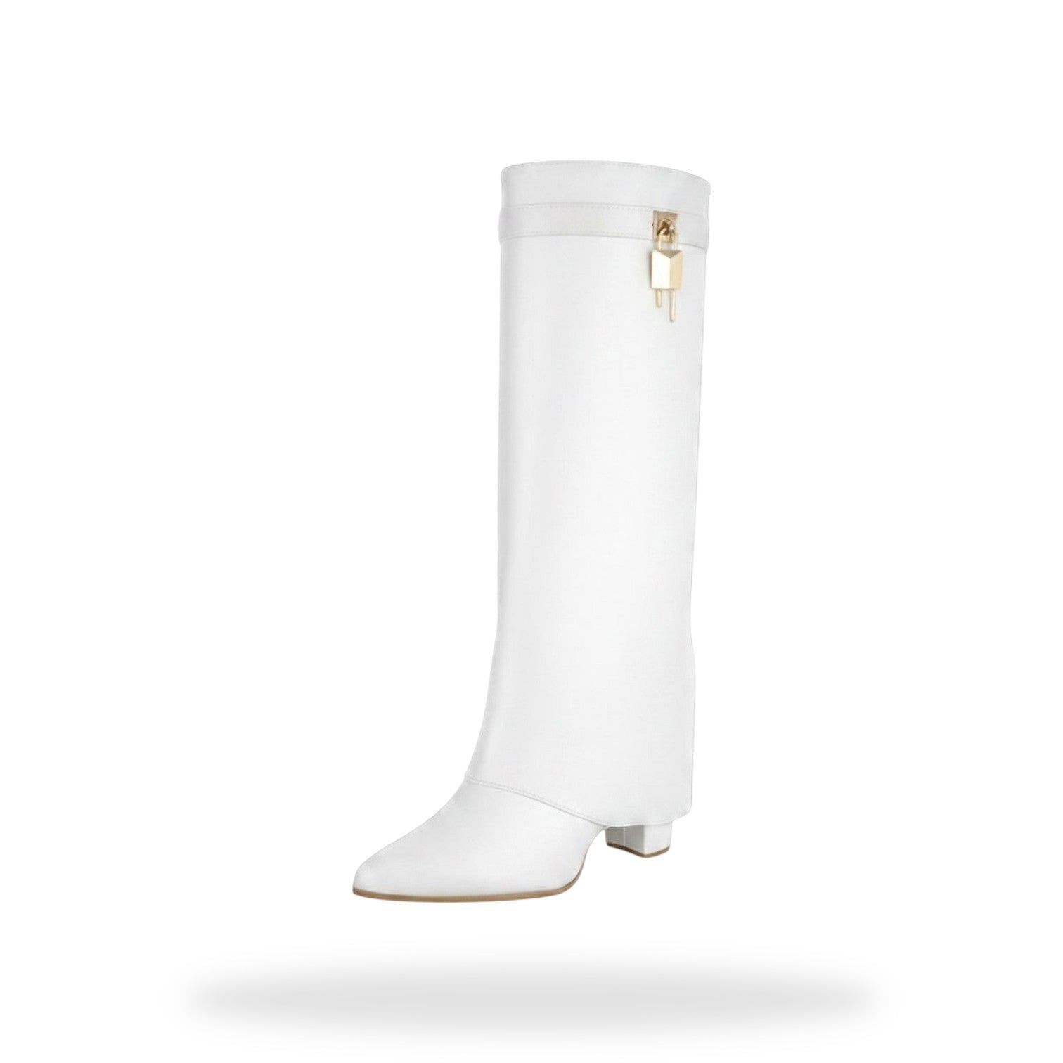Witte festival laarzen dames met omslag en gouden slotje - trendy knee high boots