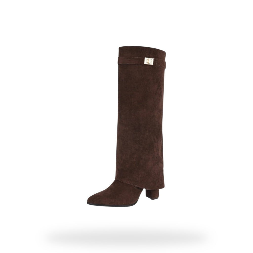 Donkerbruine Foldover Knee High Boots – Suède Look | Trendy Laarzen Dames