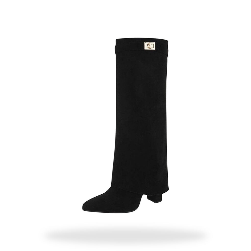 Zwarte Foldover Knee High Boots – Micro Suède | TikTok Viral Laarzen
