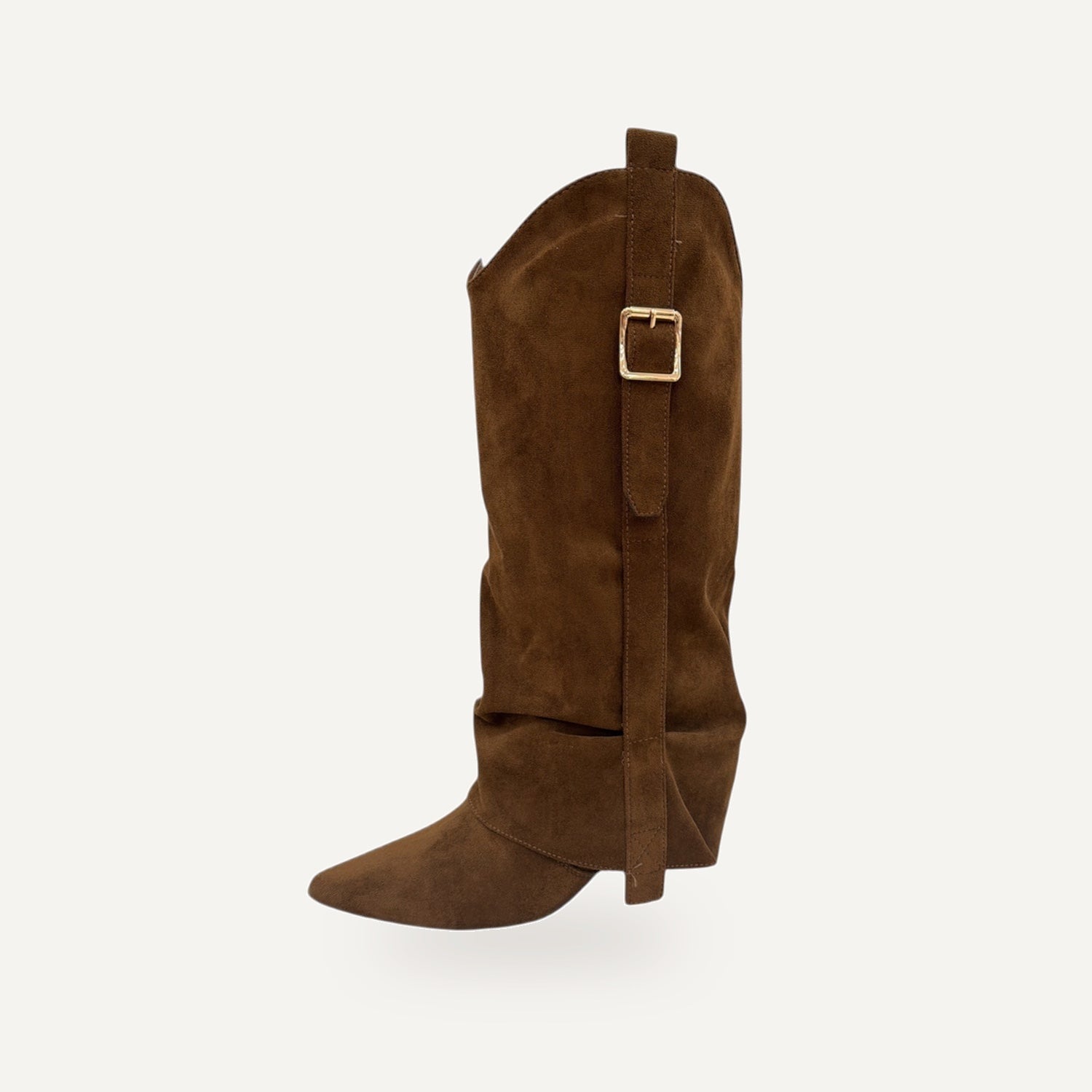 Fold-Over Laarzen Cognac – Suède met Gouden Gesp – SO&RO